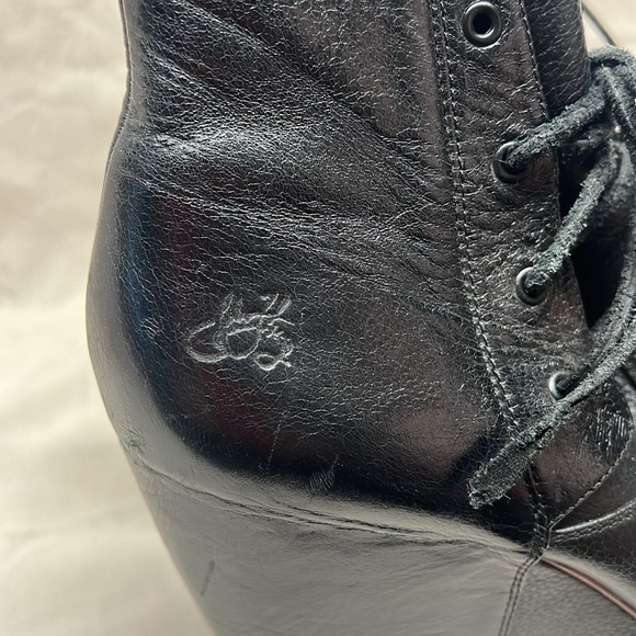 John Fluevog  black leather Peak platform wedge laced ankle boots, size 9. - Picture 5 of 8